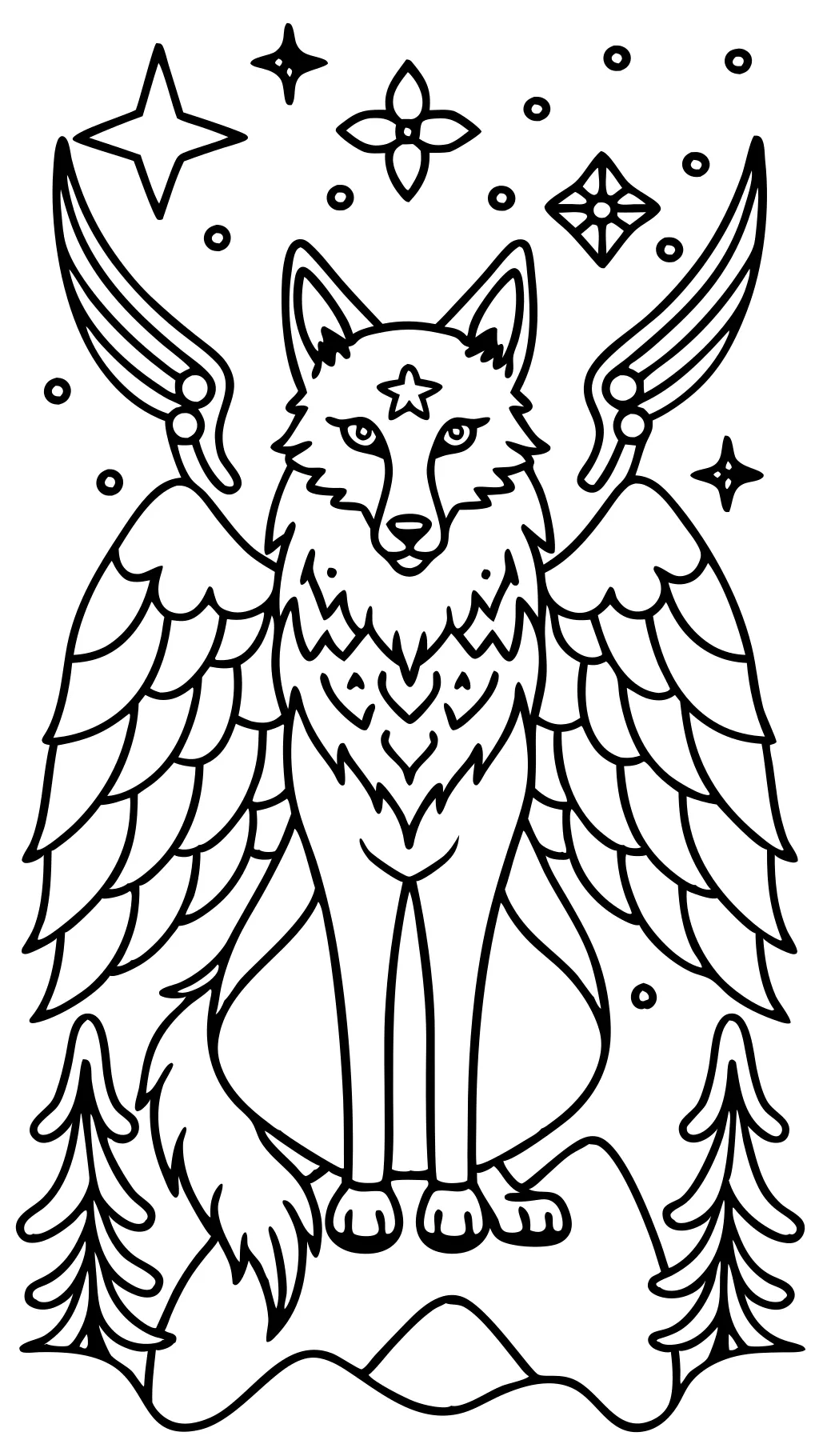 coloriages de loups avec des ailes